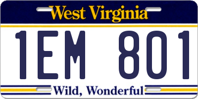 WV license plate 1EM801
