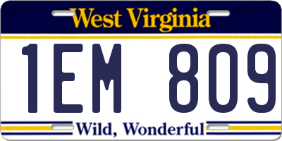 WV license plate 1EM809