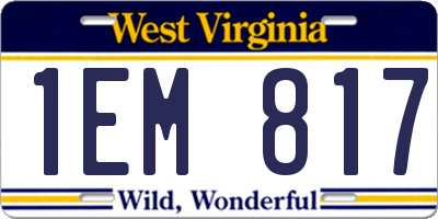 WV license plate 1EM817