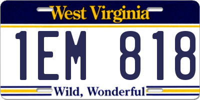 WV license plate 1EM818