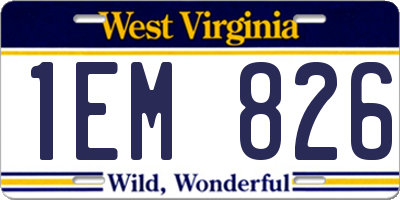 WV license plate 1EM826