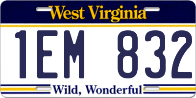 WV license plate 1EM832