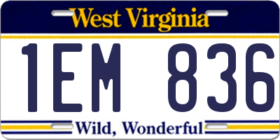 WV license plate 1EM836