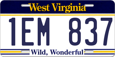 WV license plate 1EM837