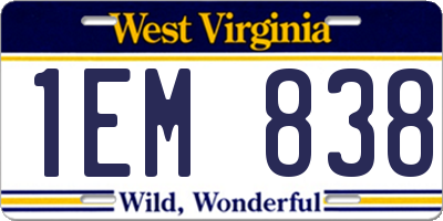 WV license plate 1EM838