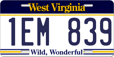 WV license plate 1EM839