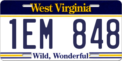 WV license plate 1EM848