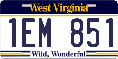 WV license plate 1EM851