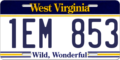 WV license plate 1EM853