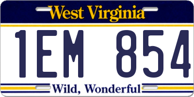 WV license plate 1EM854