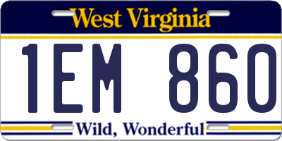 WV license plate 1EM860
