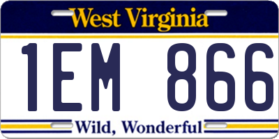 WV license plate 1EM866