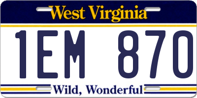 WV license plate 1EM870