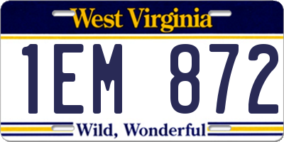 WV license plate 1EM872