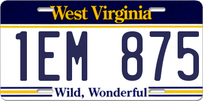 WV license plate 1EM875