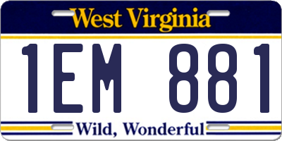 WV license plate 1EM881
