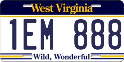 WV license plate 1EM888