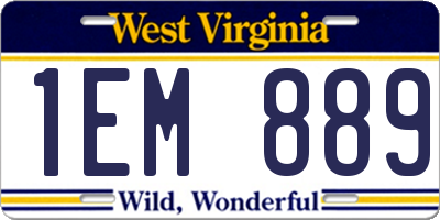 WV license plate 1EM889