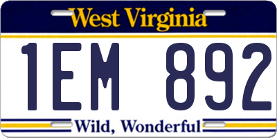 WV license plate 1EM892
