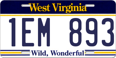 WV license plate 1EM893