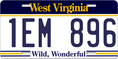 WV license plate 1EM896