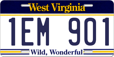 WV license plate 1EM901