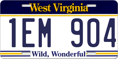WV license plate 1EM904