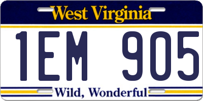 WV license plate 1EM905