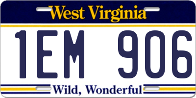 WV license plate 1EM906