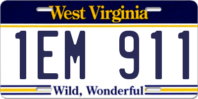 WV license plate 1EM911