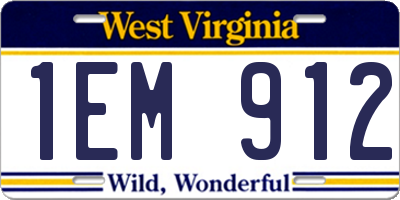 WV license plate 1EM912