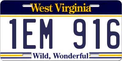 WV license plate 1EM916