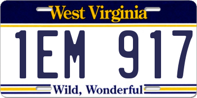 WV license plate 1EM917