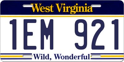 WV license plate 1EM921