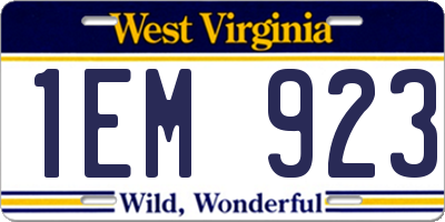 WV license plate 1EM923