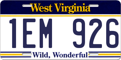 WV license plate 1EM926