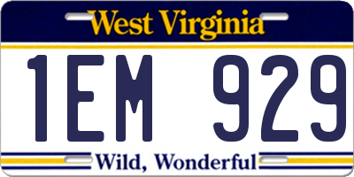 WV license plate 1EM929