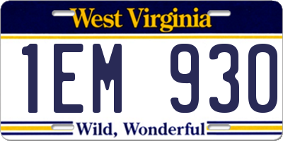 WV license plate 1EM930