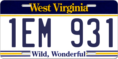 WV license plate 1EM931