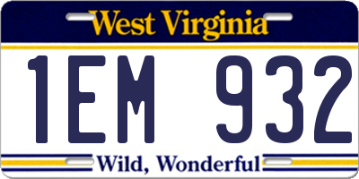 WV license plate 1EM932