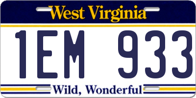 WV license plate 1EM933