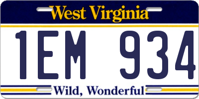 WV license plate 1EM934