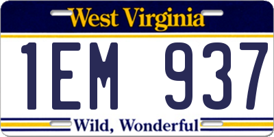 WV license plate 1EM937