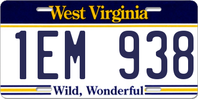 WV license plate 1EM938