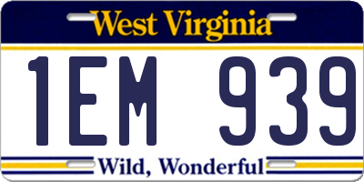 WV license plate 1EM939