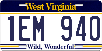 WV license plate 1EM940