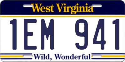 WV license plate 1EM941