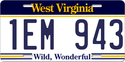 WV license plate 1EM943