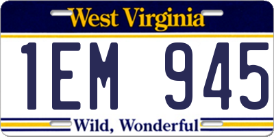 WV license plate 1EM945