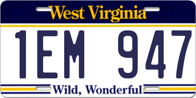WV license plate 1EM947
